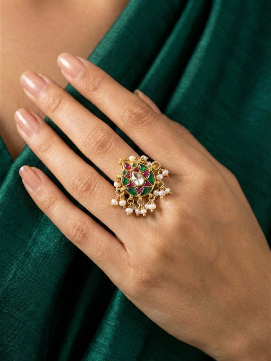 Royal Kundan Pearl Statement Ring