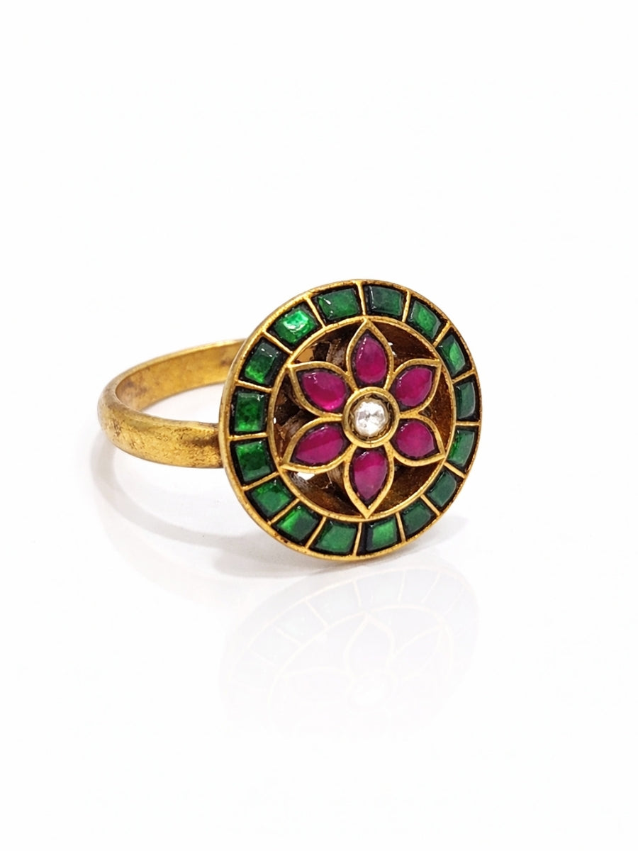 Ethnic Floral Round Kundan Ring
