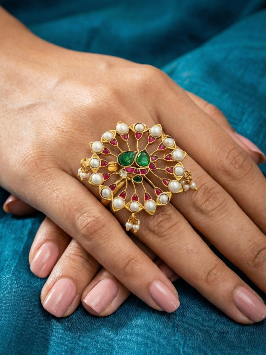 Royal Peacock Kundan Statement Ring