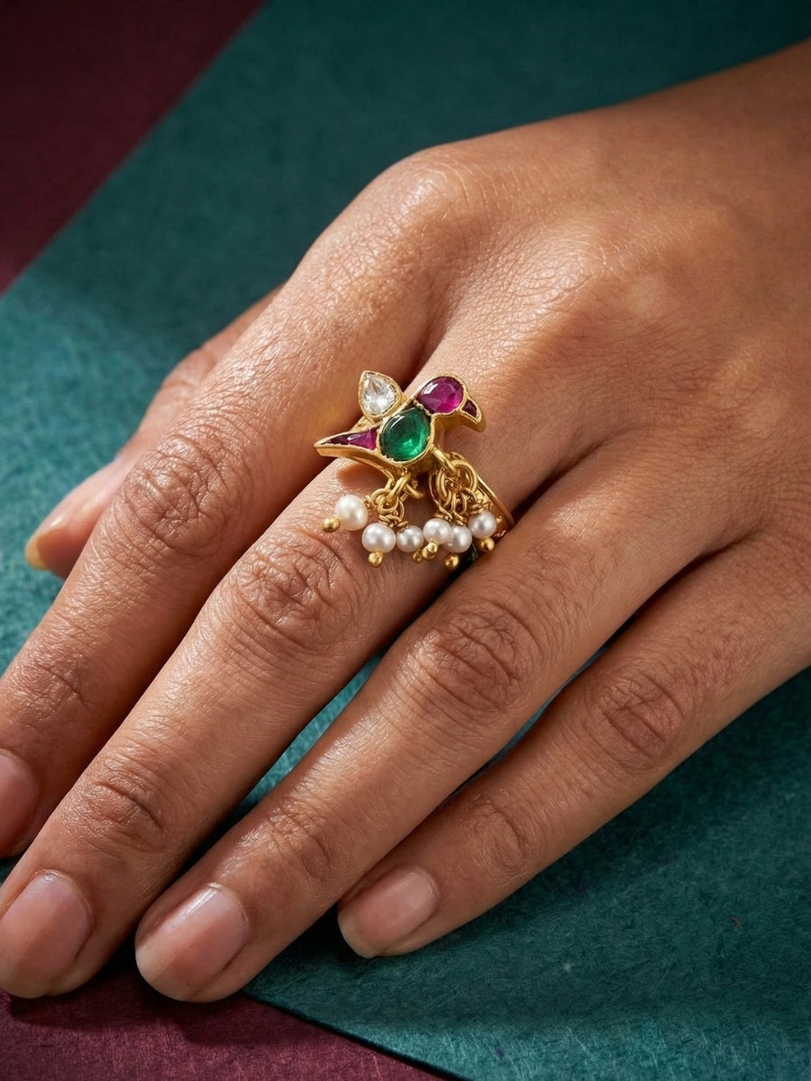 Traditional Kundan Pearl Drop Ring