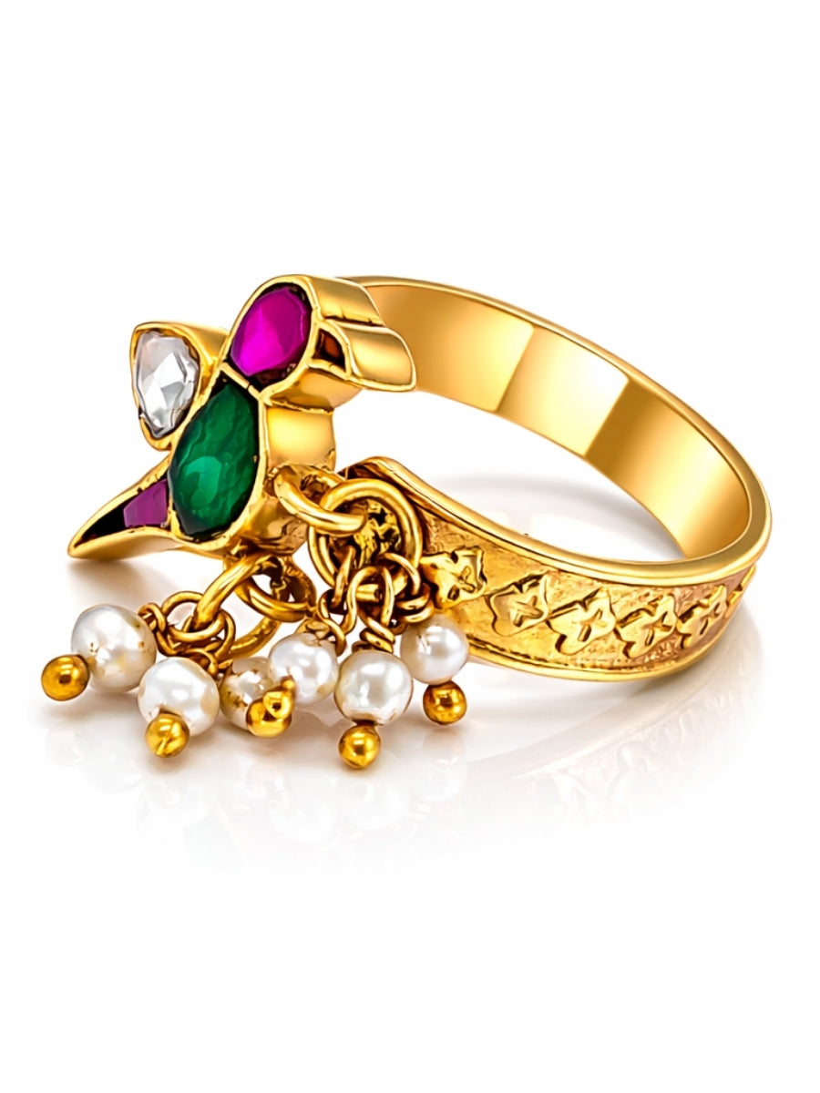 Traditional Kundan Pearl Drop Ring