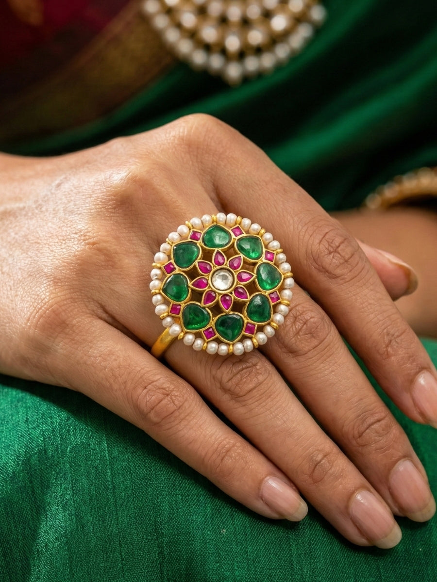 Festive Kundan Floral Ring