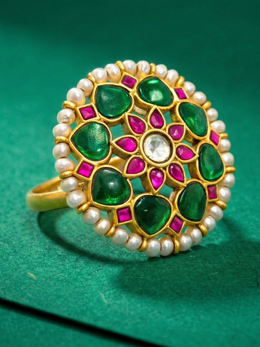 Festive Kundan Floral Ring