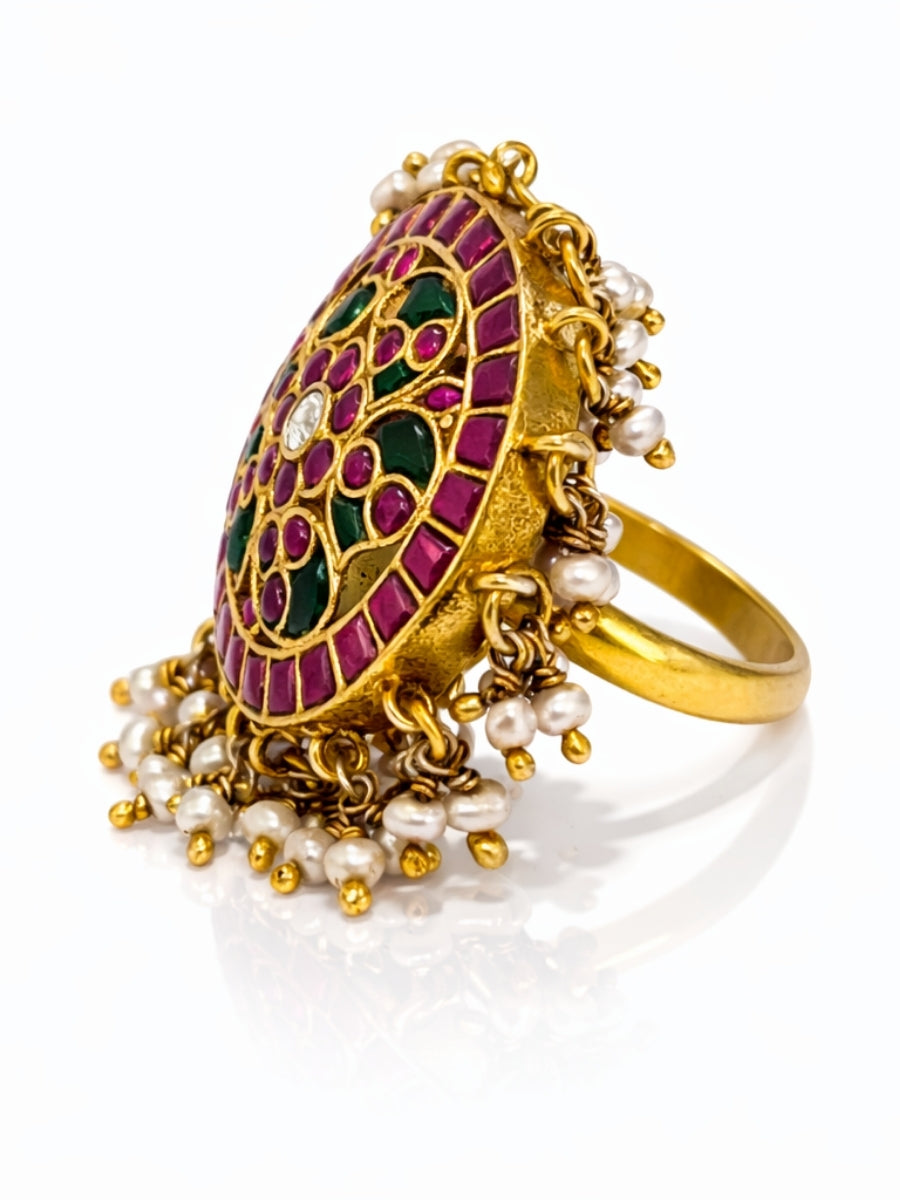 Multi-Stone Floral Kundan Ring