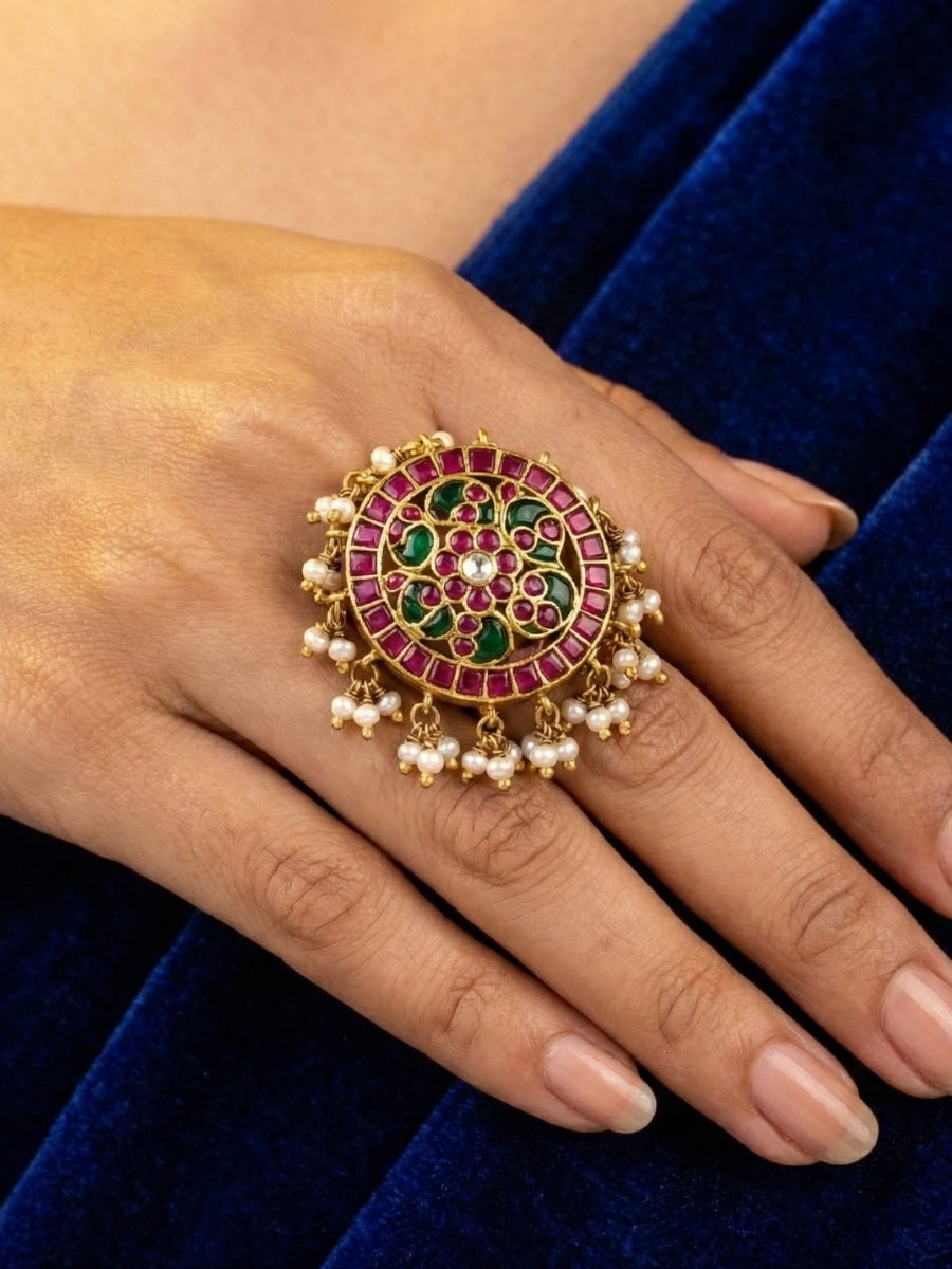 Multi-Stone Floral Kundan Ring