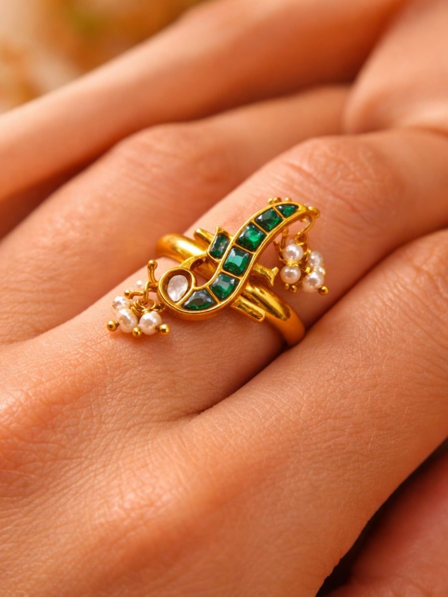 Festive Emerald Charm Statement Ring