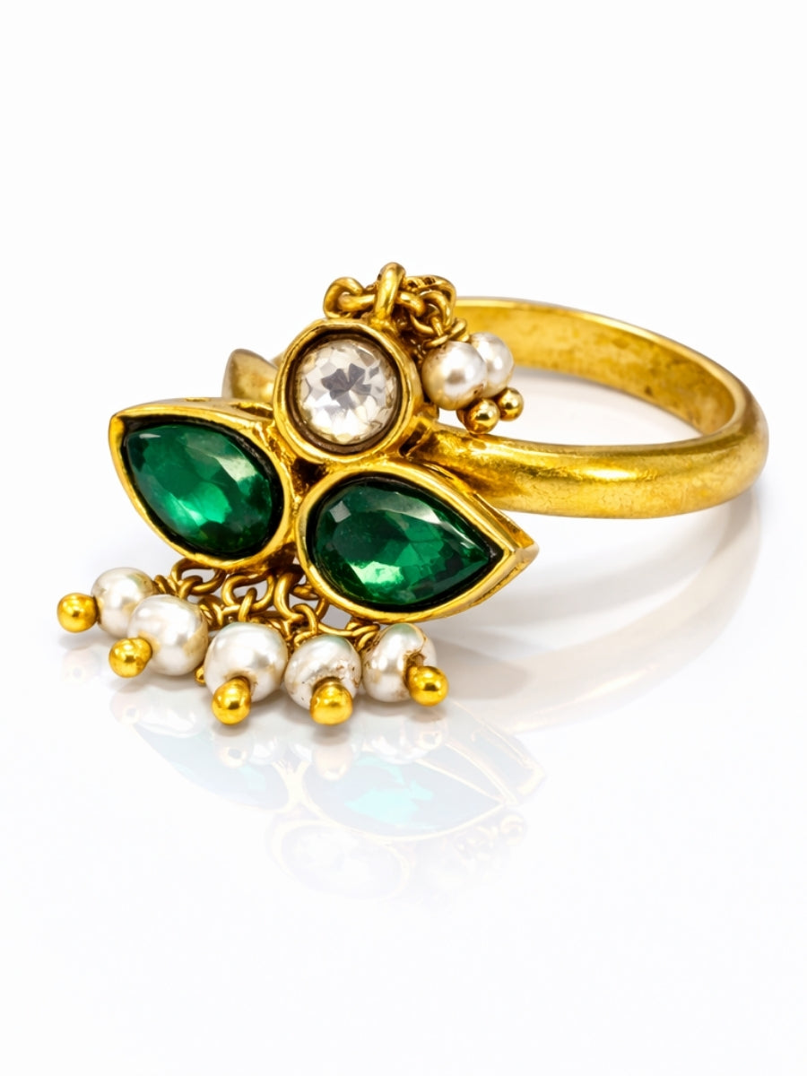 Ethnic Emerald Pearl Designer Ring