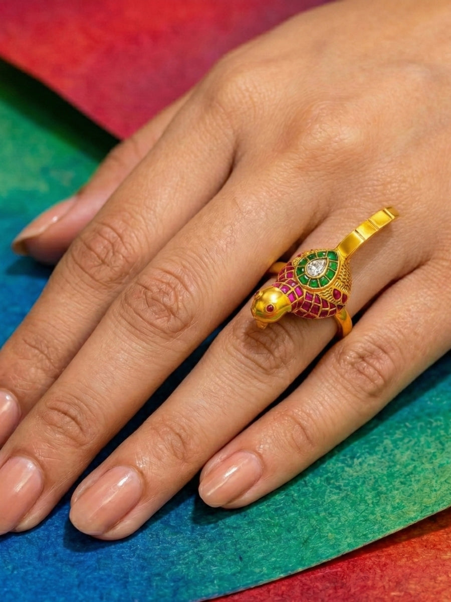 Vibrant Parrot Motif Meenakari Ring