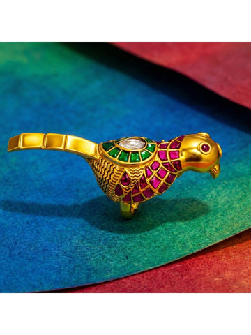 Vibrant Parrot Motif Meenakari Ring
