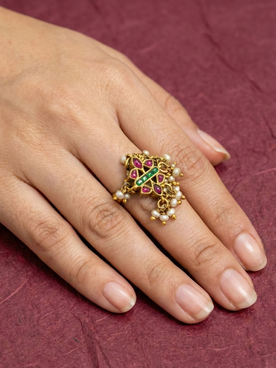Ethnic Pearl Cluster Ring