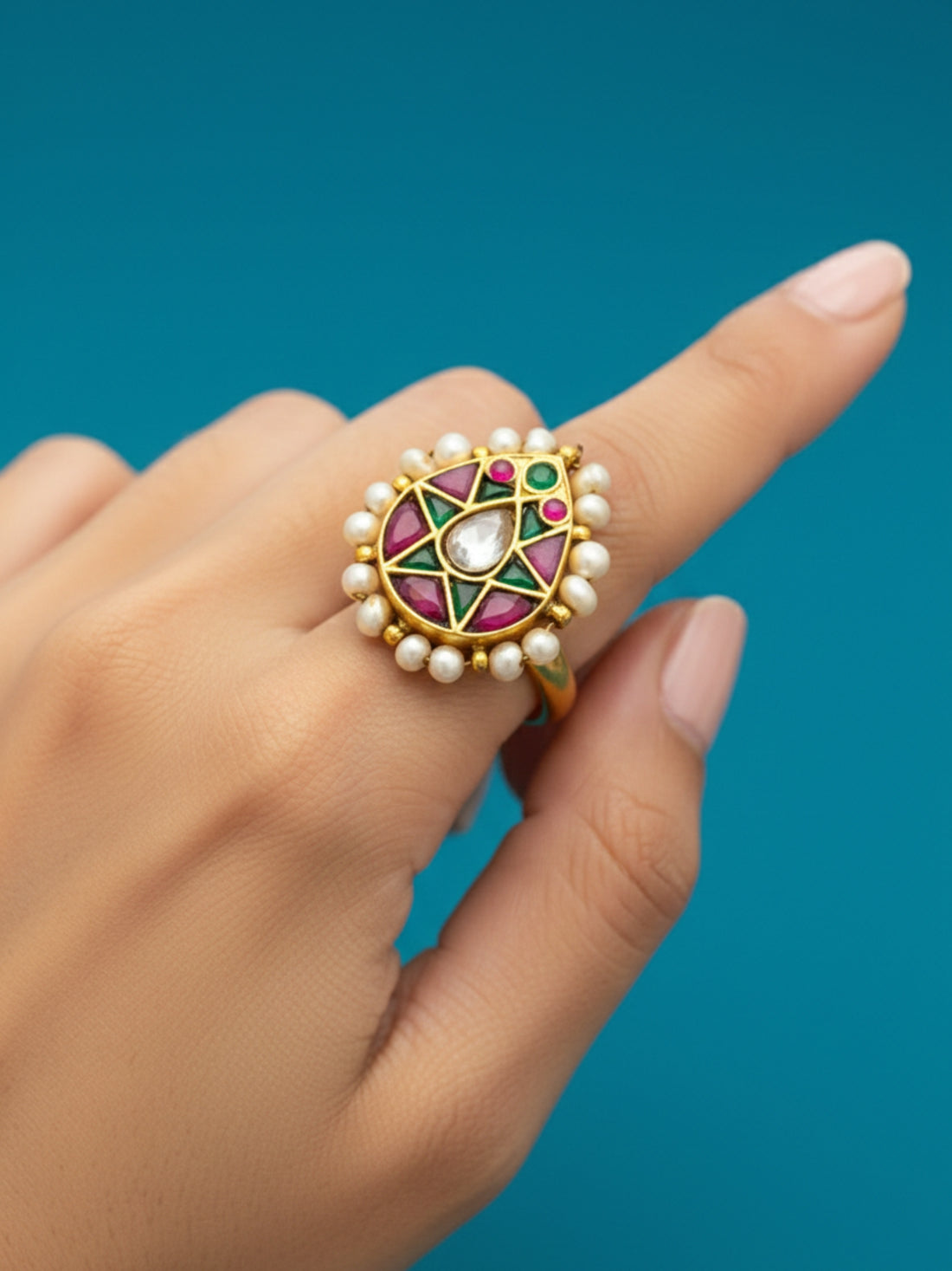 Traditional Kundan Statement Ring