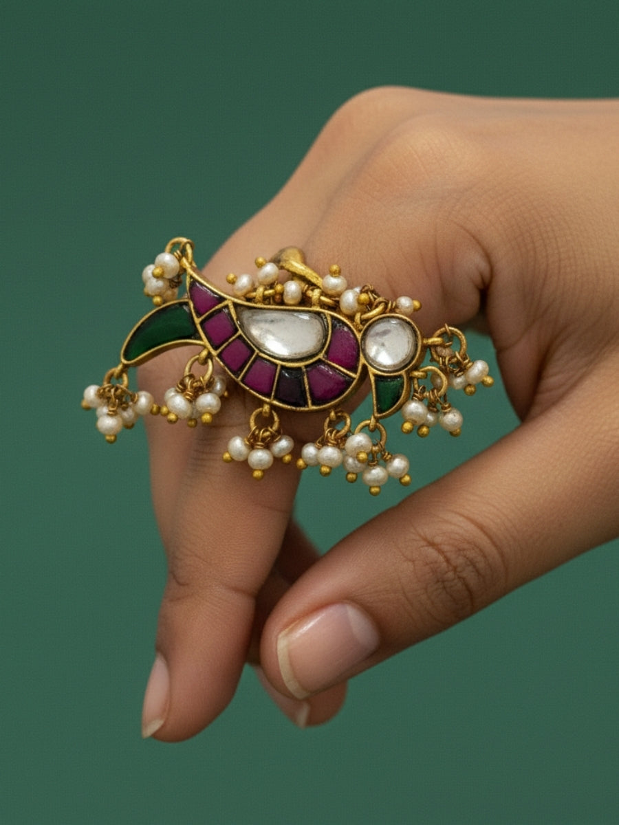 Multicolor Gemstone Bird Motif Ring