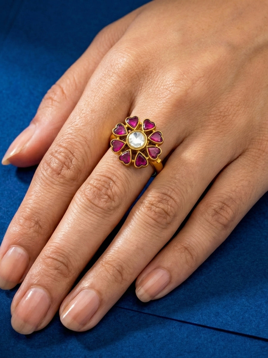 Flower Heart Petal Cocktail Ring