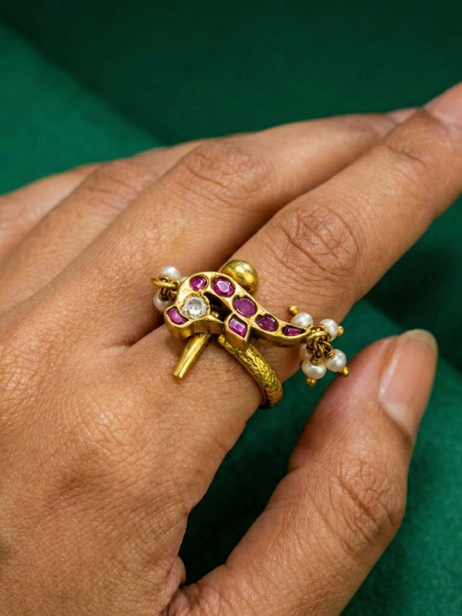 Indian-Style Kundan Bird Cocktail Ring