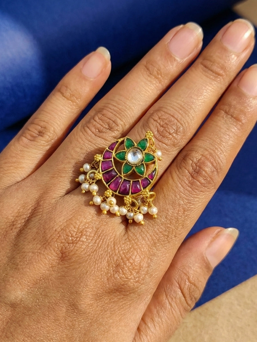 Multicolor Chandbali Motif Ring