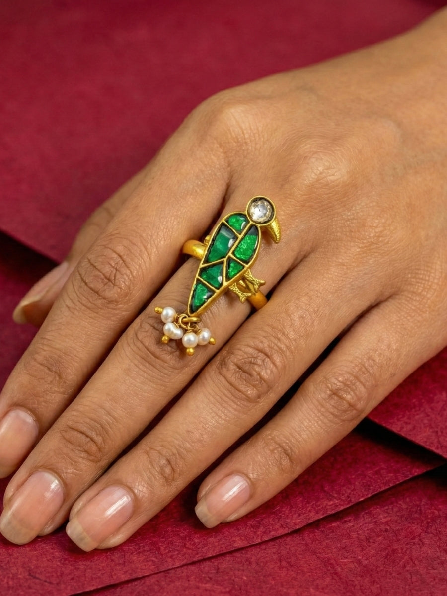 Traditional Kundan Parrot Statement Ring