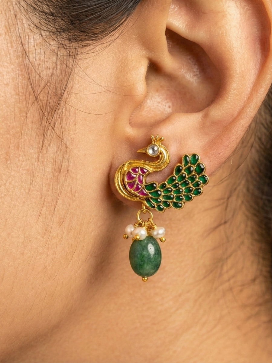 Traditional Kundan Peacock Stud Earrings