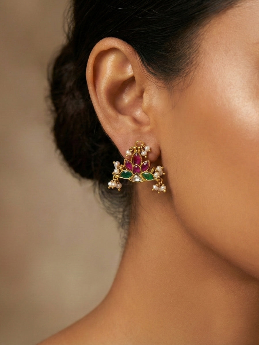 Indian-Style Kundan Lotus Studs