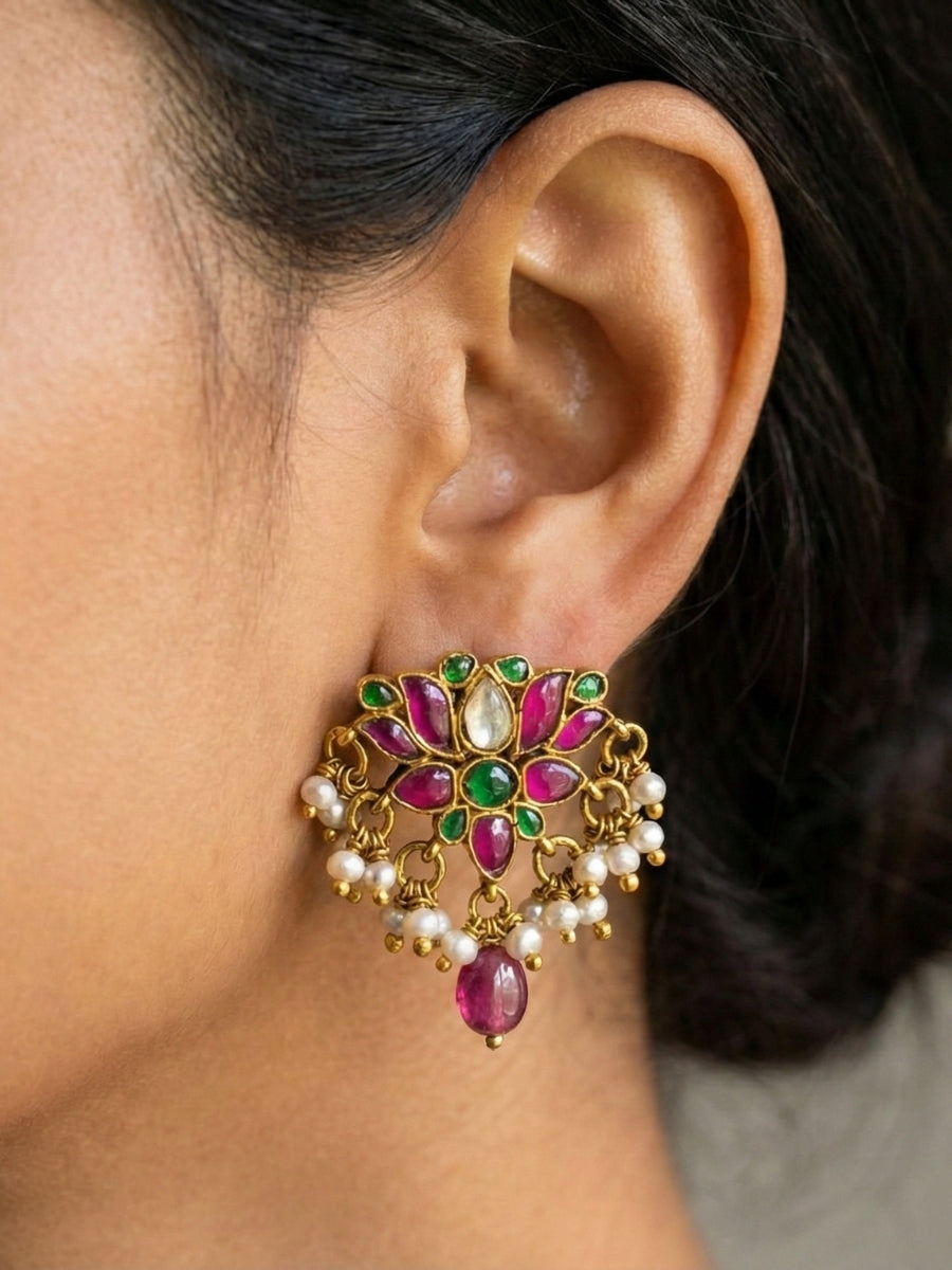Multicolor Kundan Flower Studs