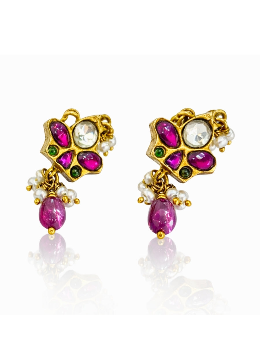 Traditional Kundan Crown Drop Earrings