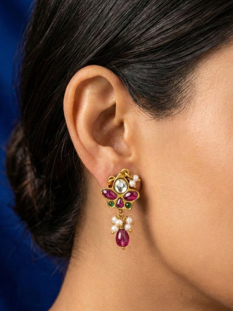 Traditional Kundan Crown Drop Earrings