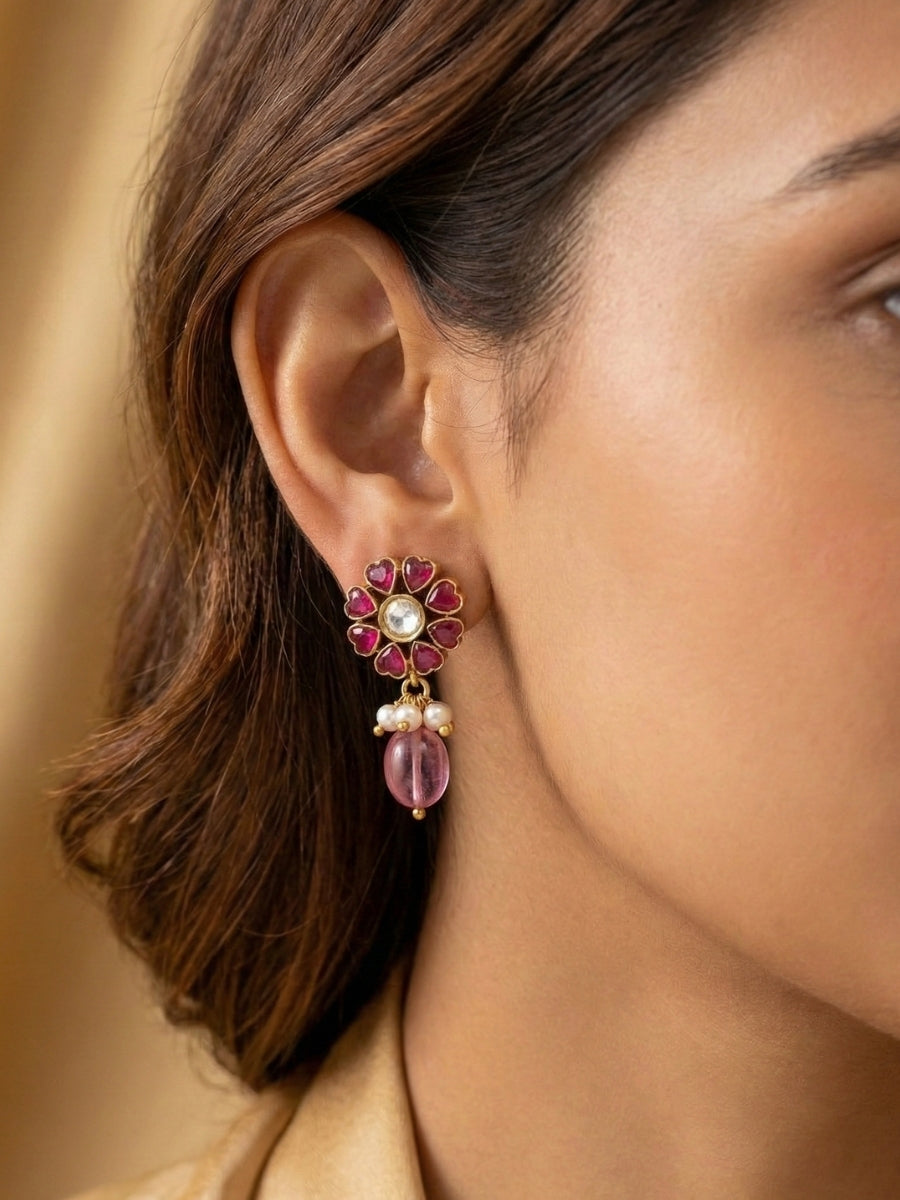 Traditional Kundan Heart Bloom Studs