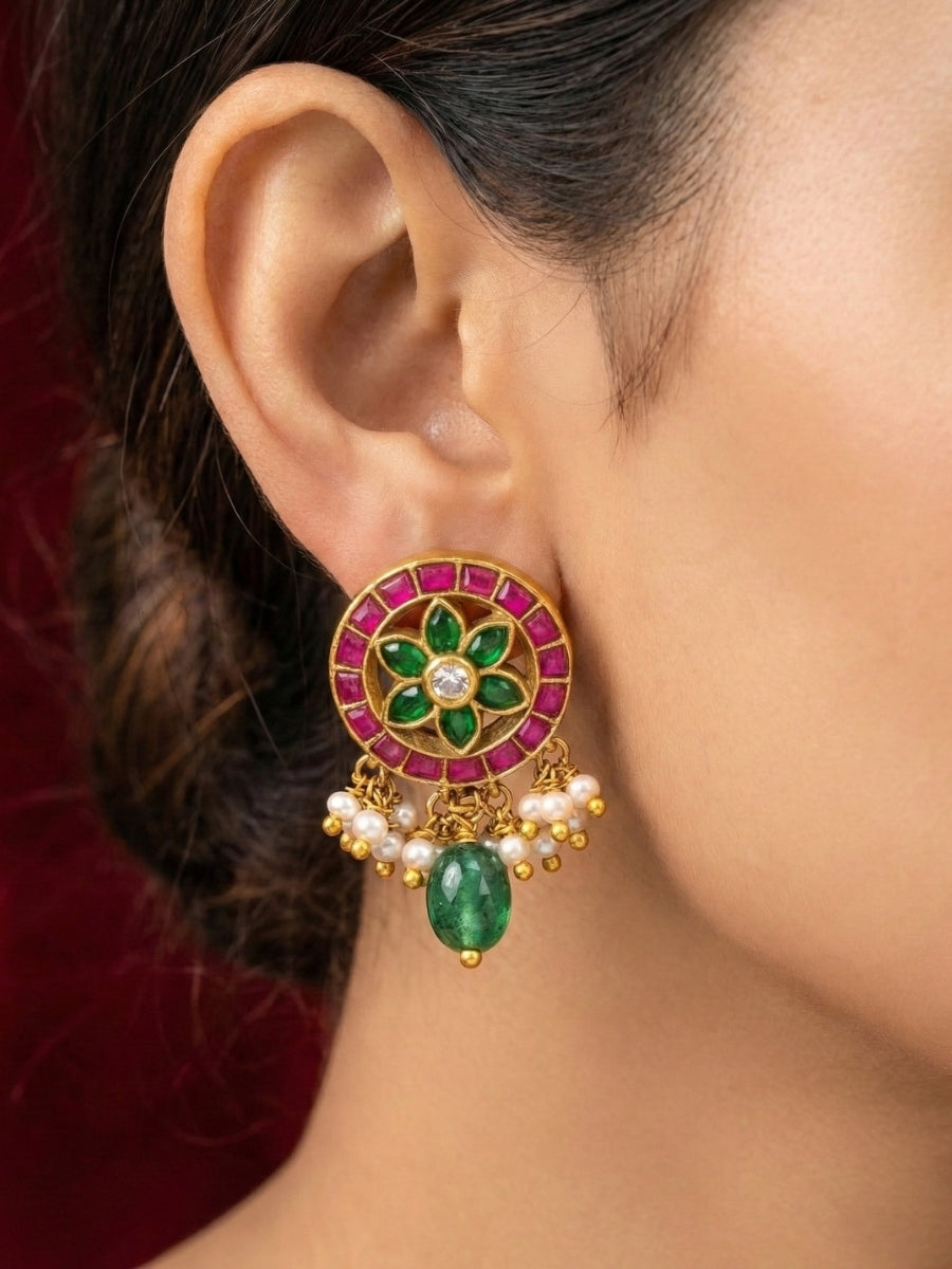 Multicolor Chakra Bloom Polki Earrings