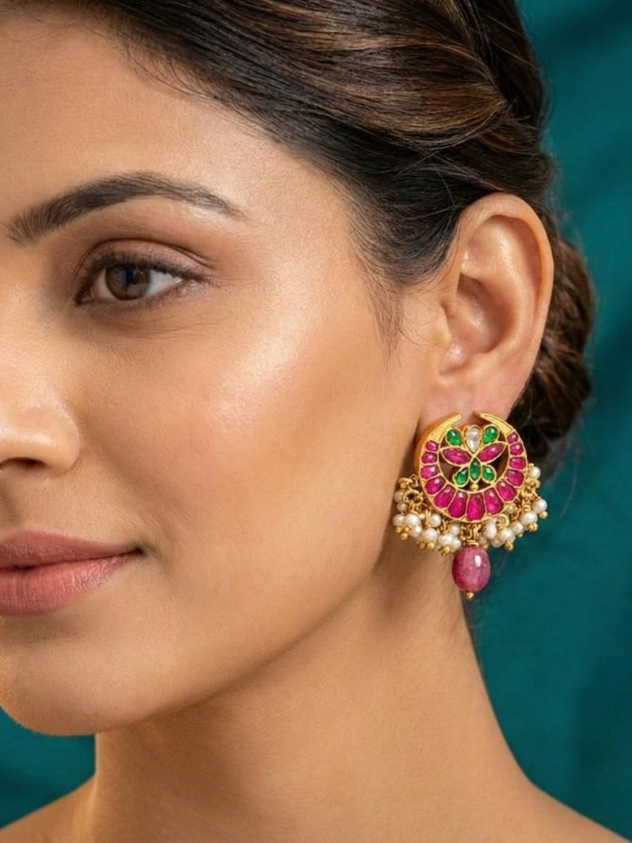 Indian-Style Kundan Crescent Earrings