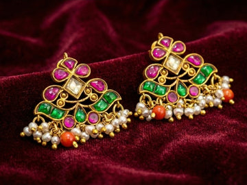 Indian-Style Kundan Chandelier Earrings