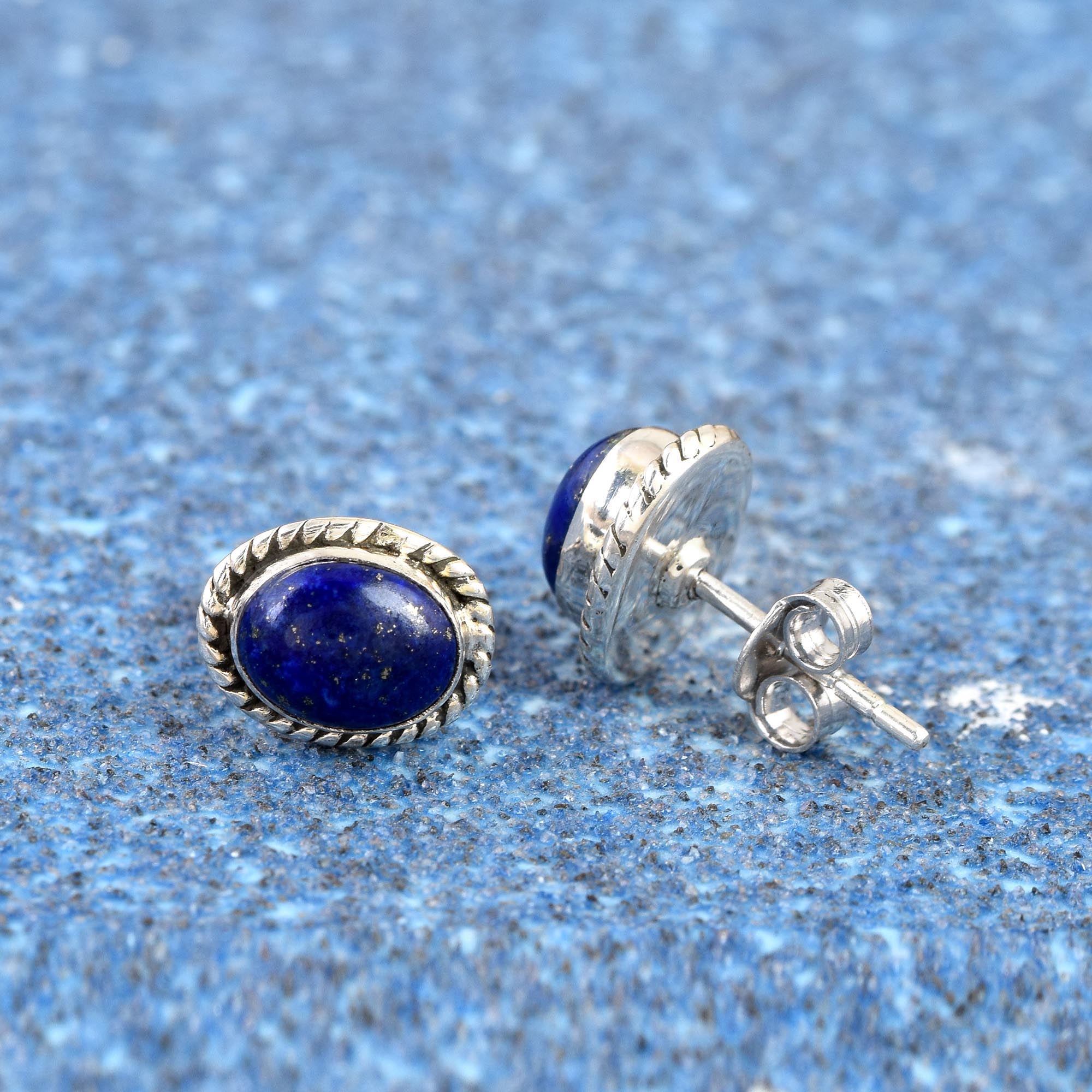 Lapis Lazuli Silver Stud Earrings