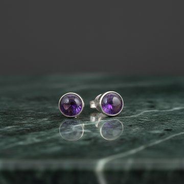 Amethyst Round Bezel Studs