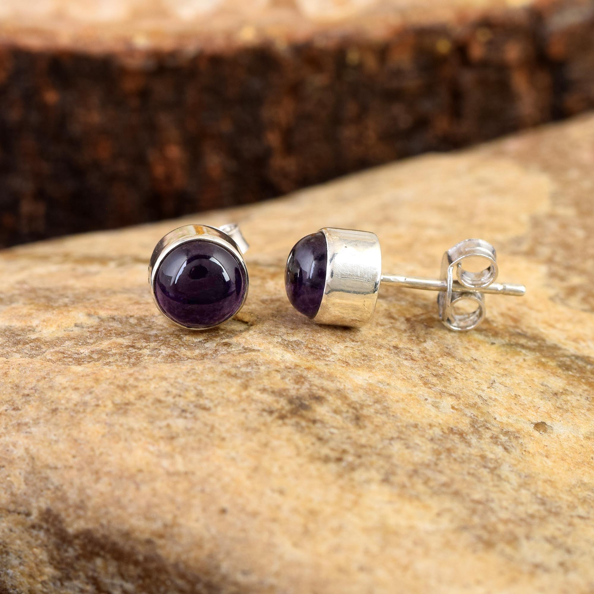 Amethyst Round Bezel Studs