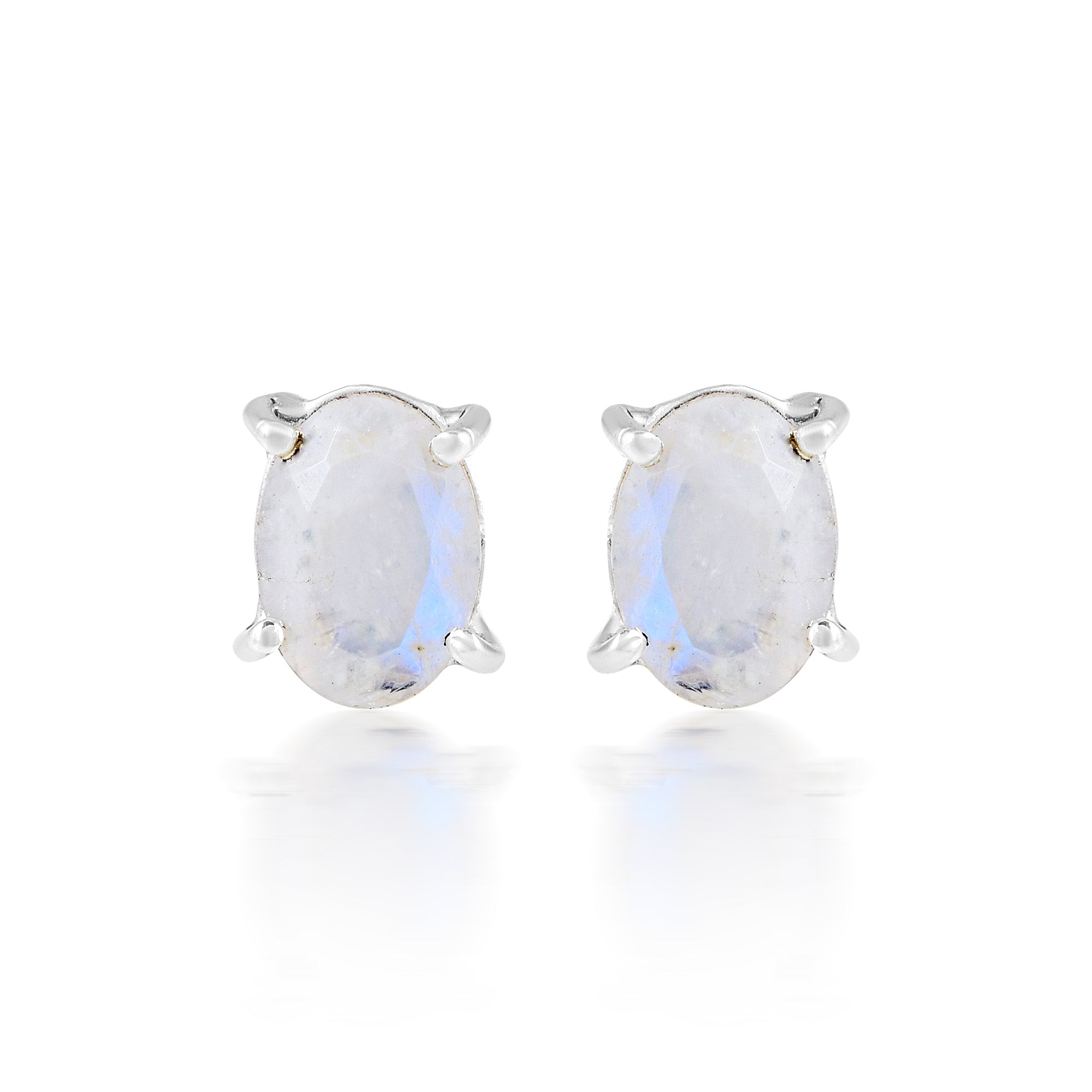 Glowing Moonstone Oval Silver Earrings