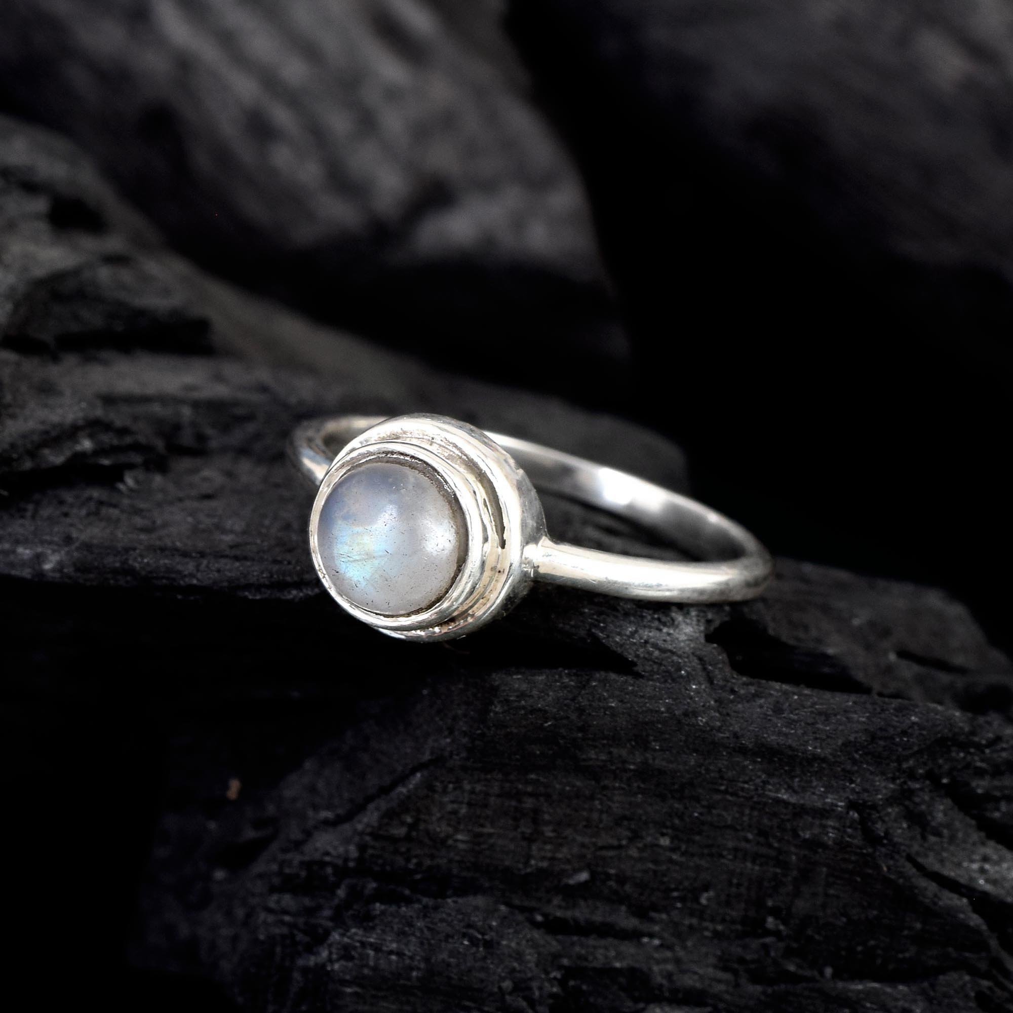 Natural Moonstone Oval Solitaire Ring