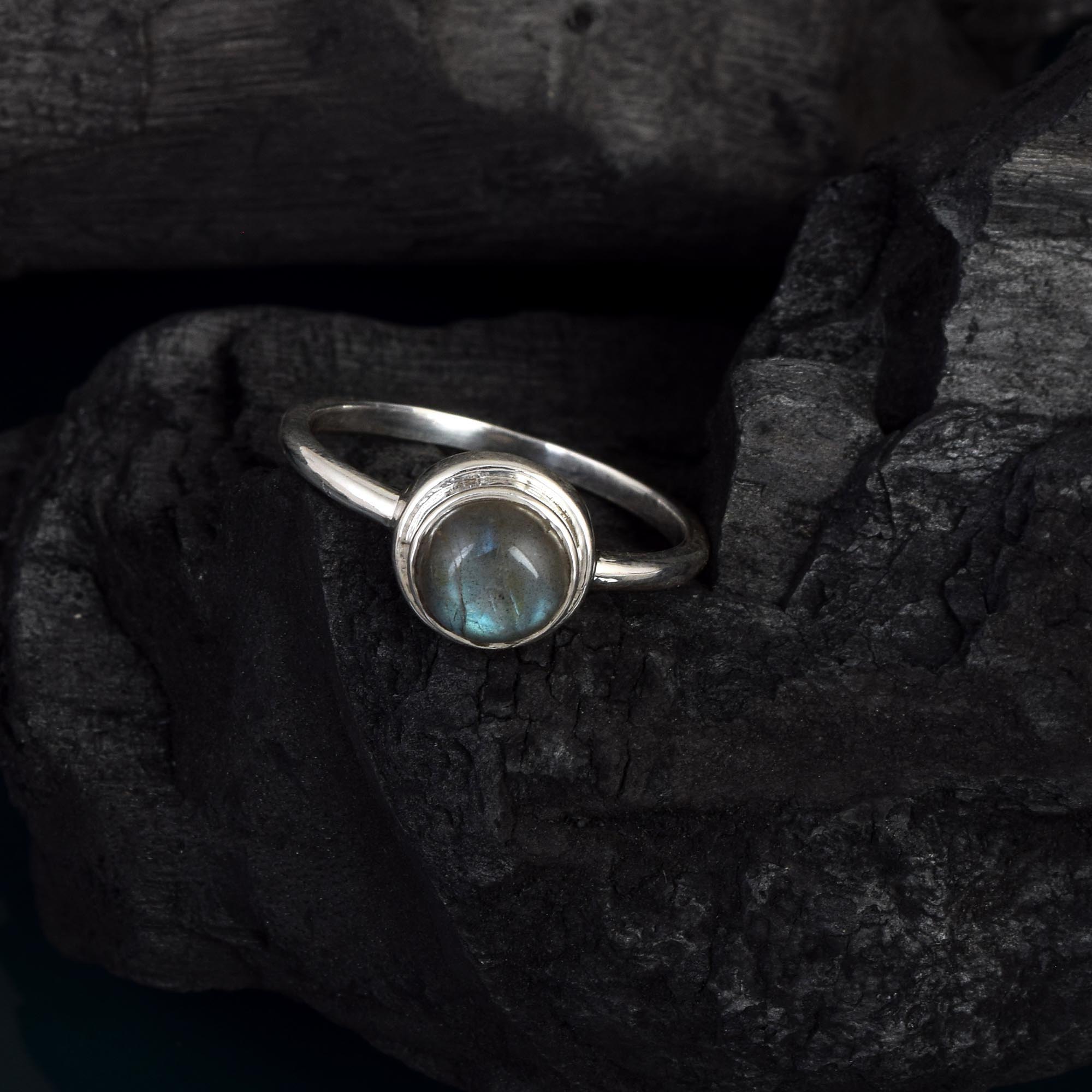Labradorite Round Solitaire Ring