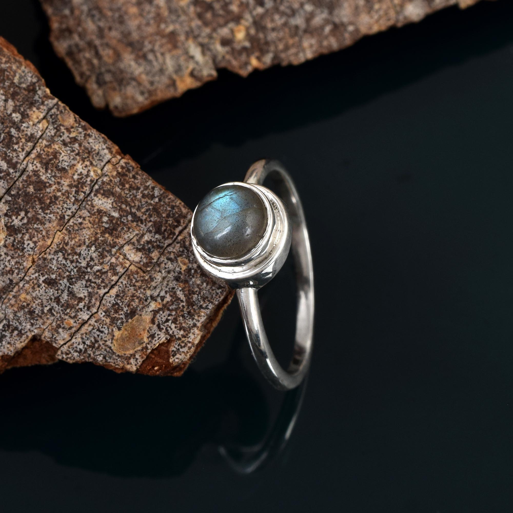 Labradorite Round Solitaire Ring