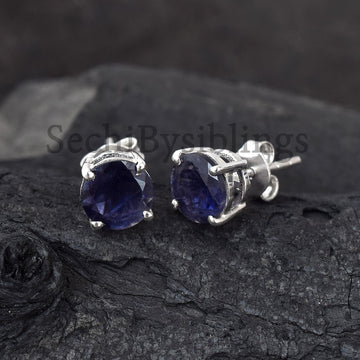 Round Faceted Iolite Studs Earring
