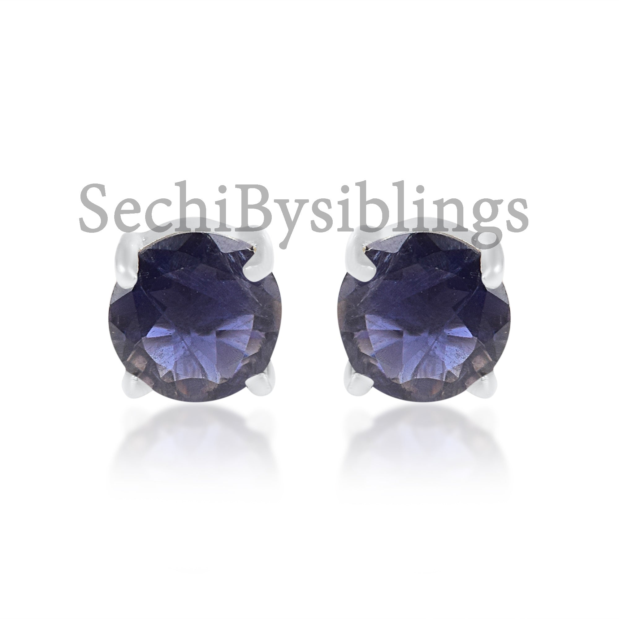 Round Faceted Iolite Studs Earring
