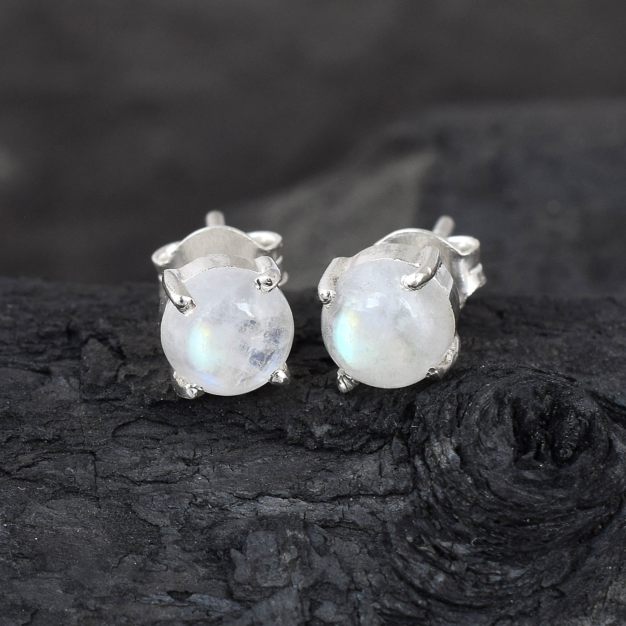 Handcrafted Circular Moonstone Gemstone Studs