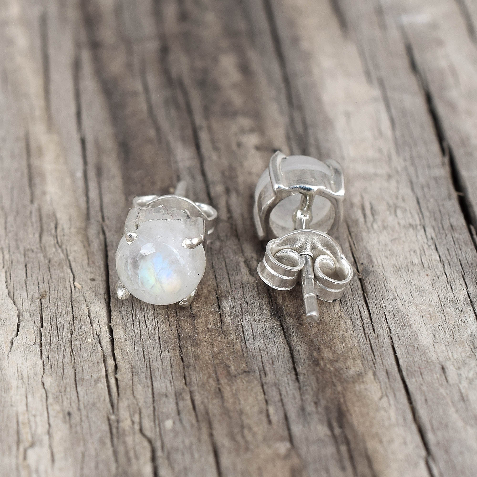 Handcrafted Circular Moonstone Gemstone Studs