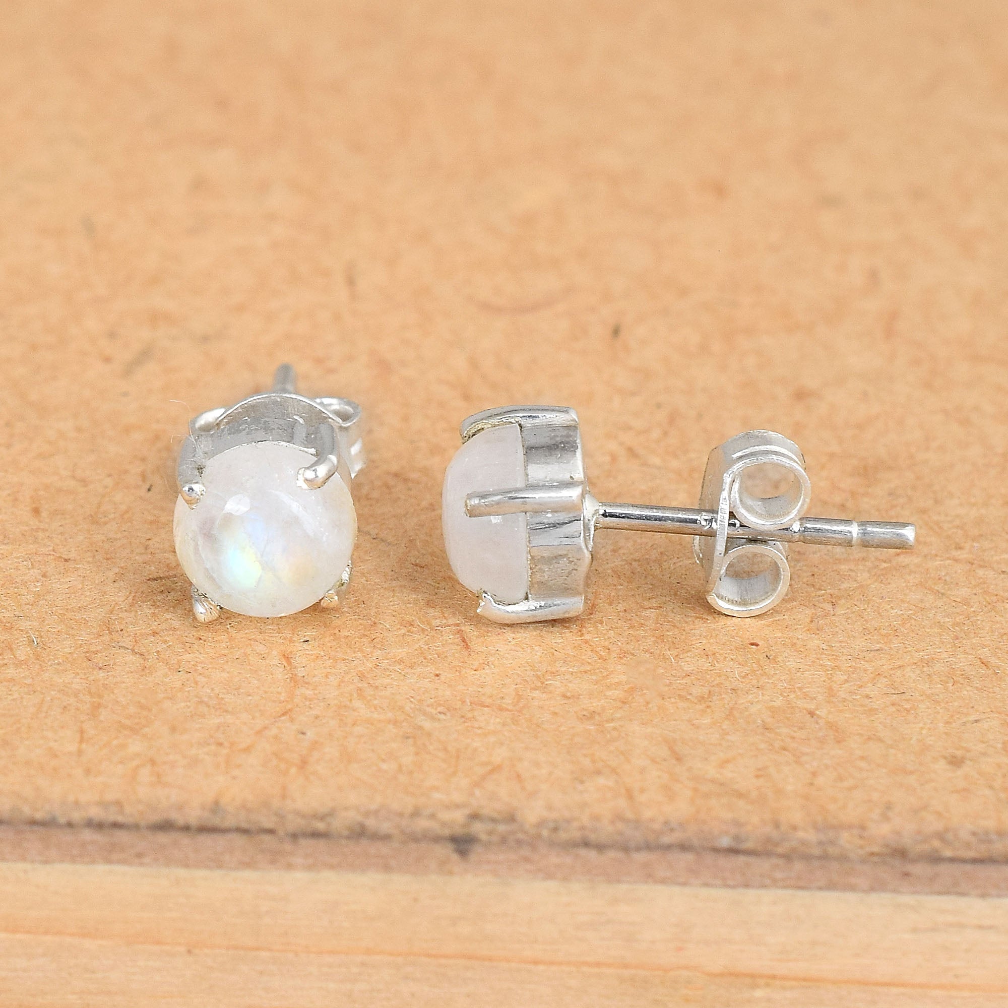 Handcrafted Circular Moonstone Gemstone Studs
