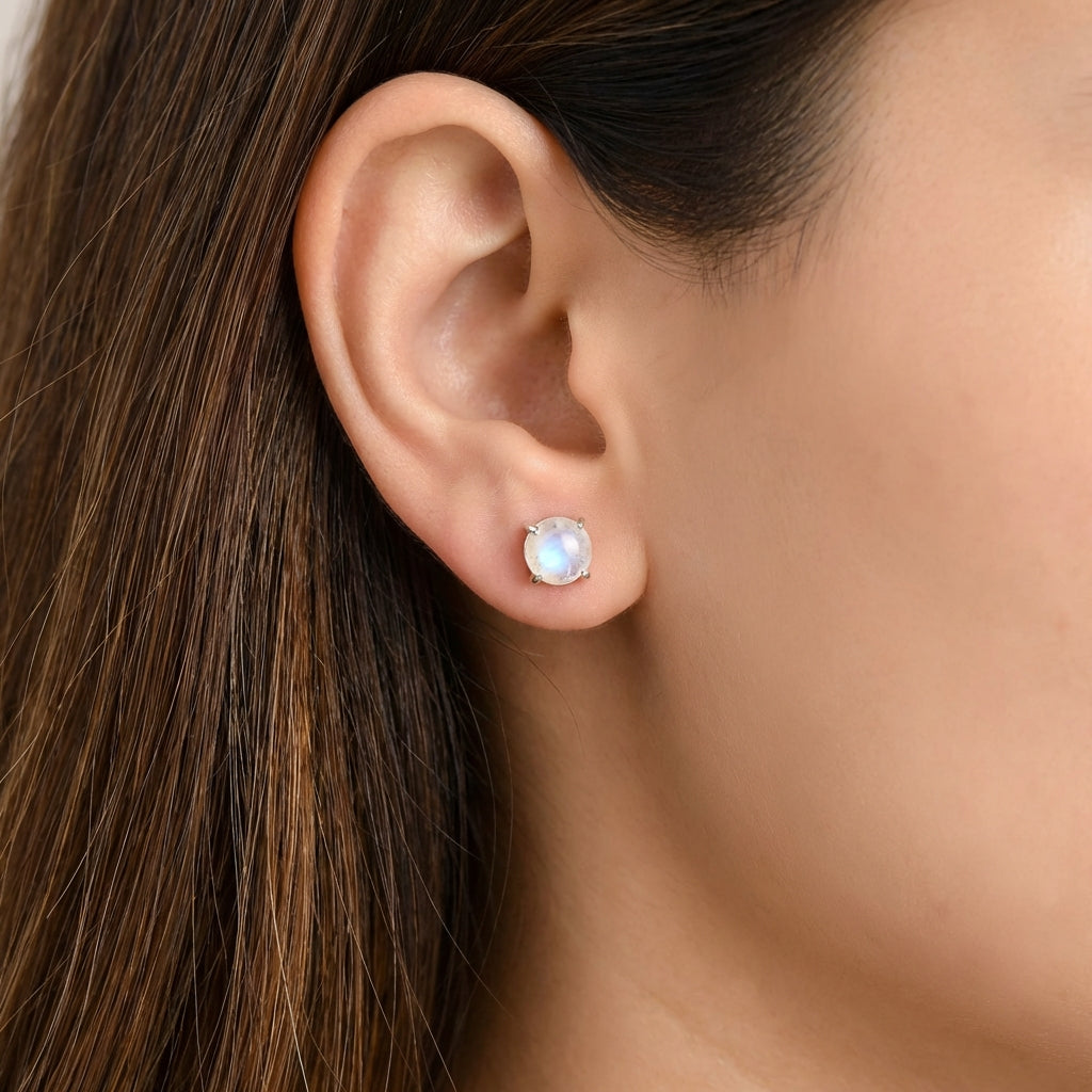 Handcrafted Circular Moonstone Gemstone Studs