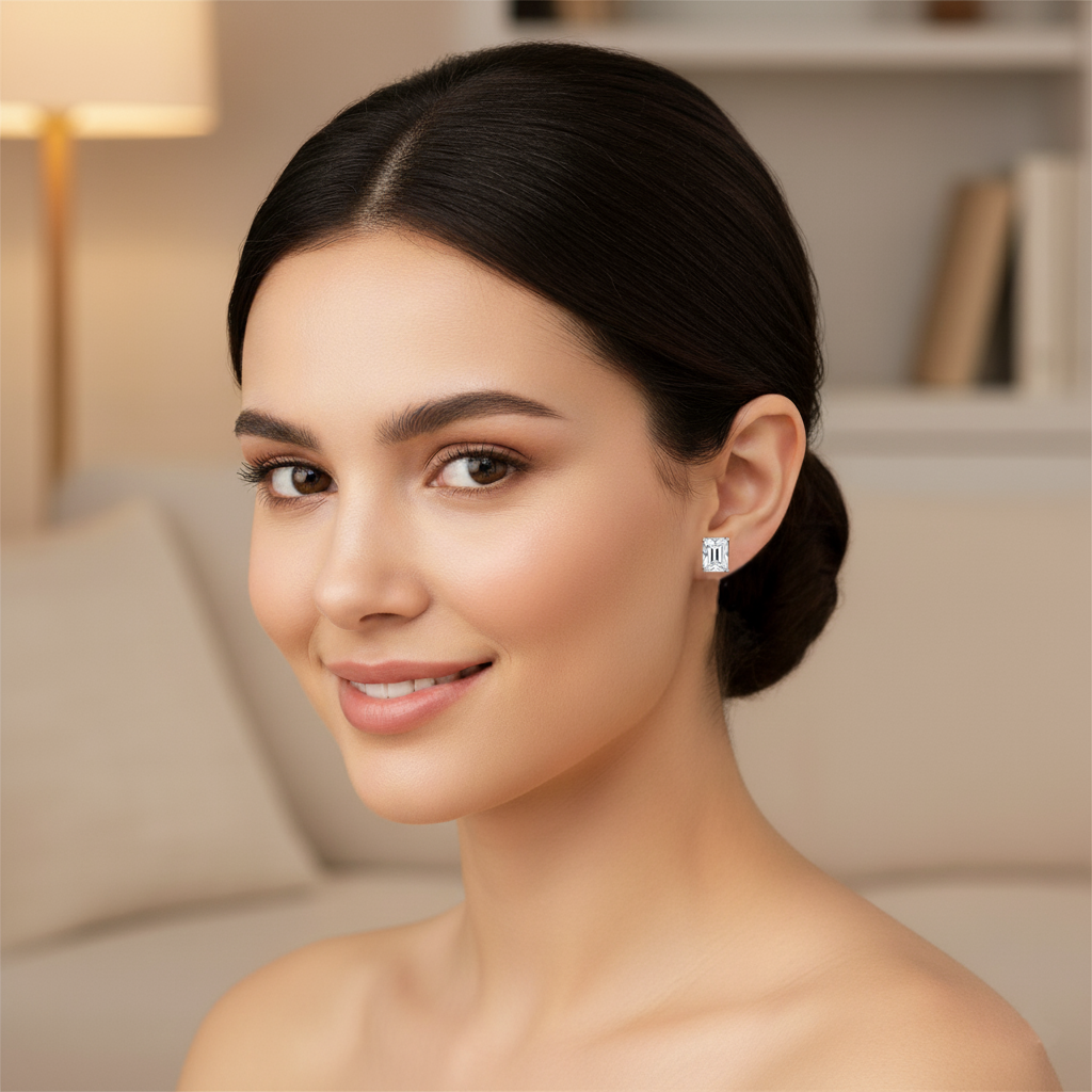 Rectangular White Cubic Zirconia Earrings