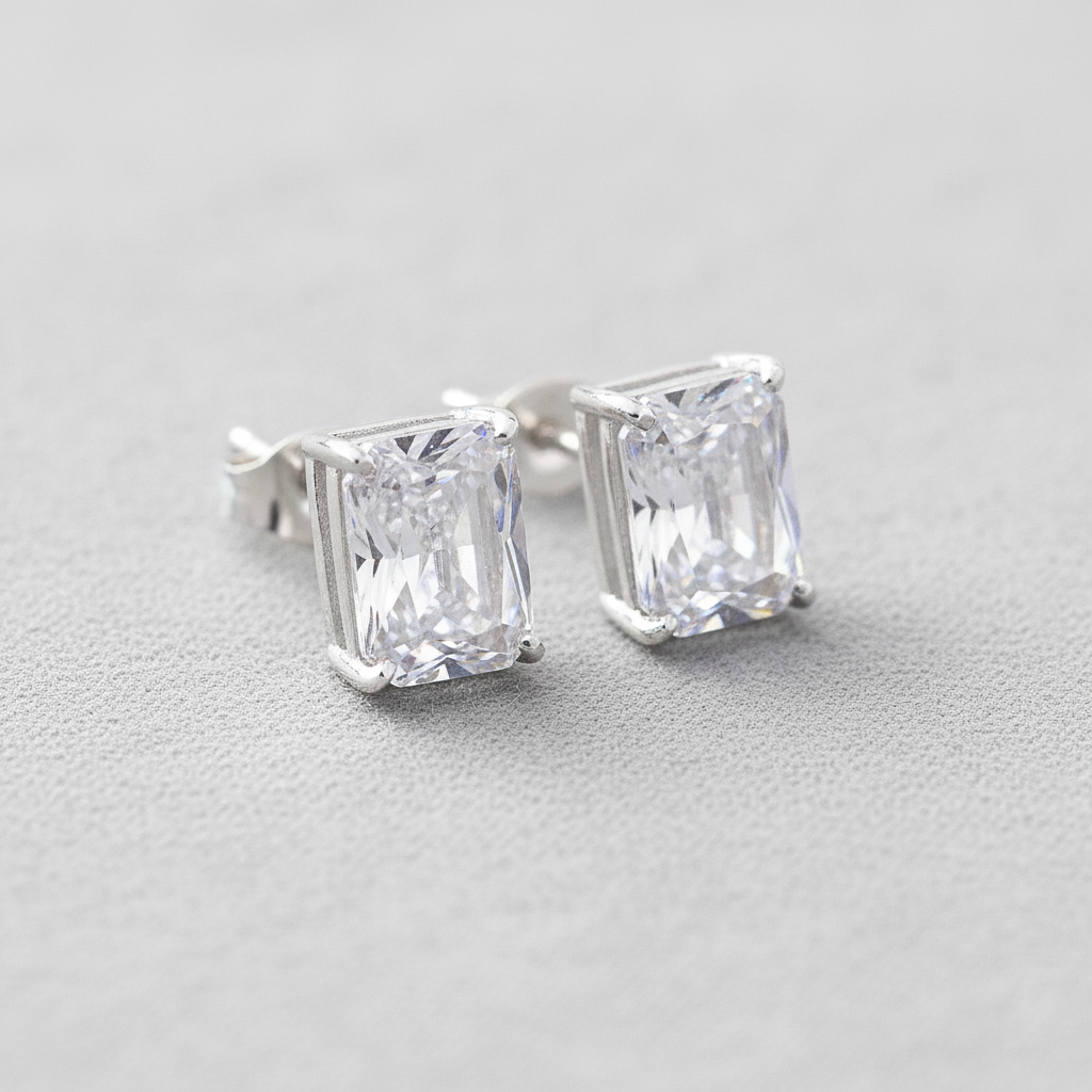 Rectangular White Cubic Zirconia Earrings