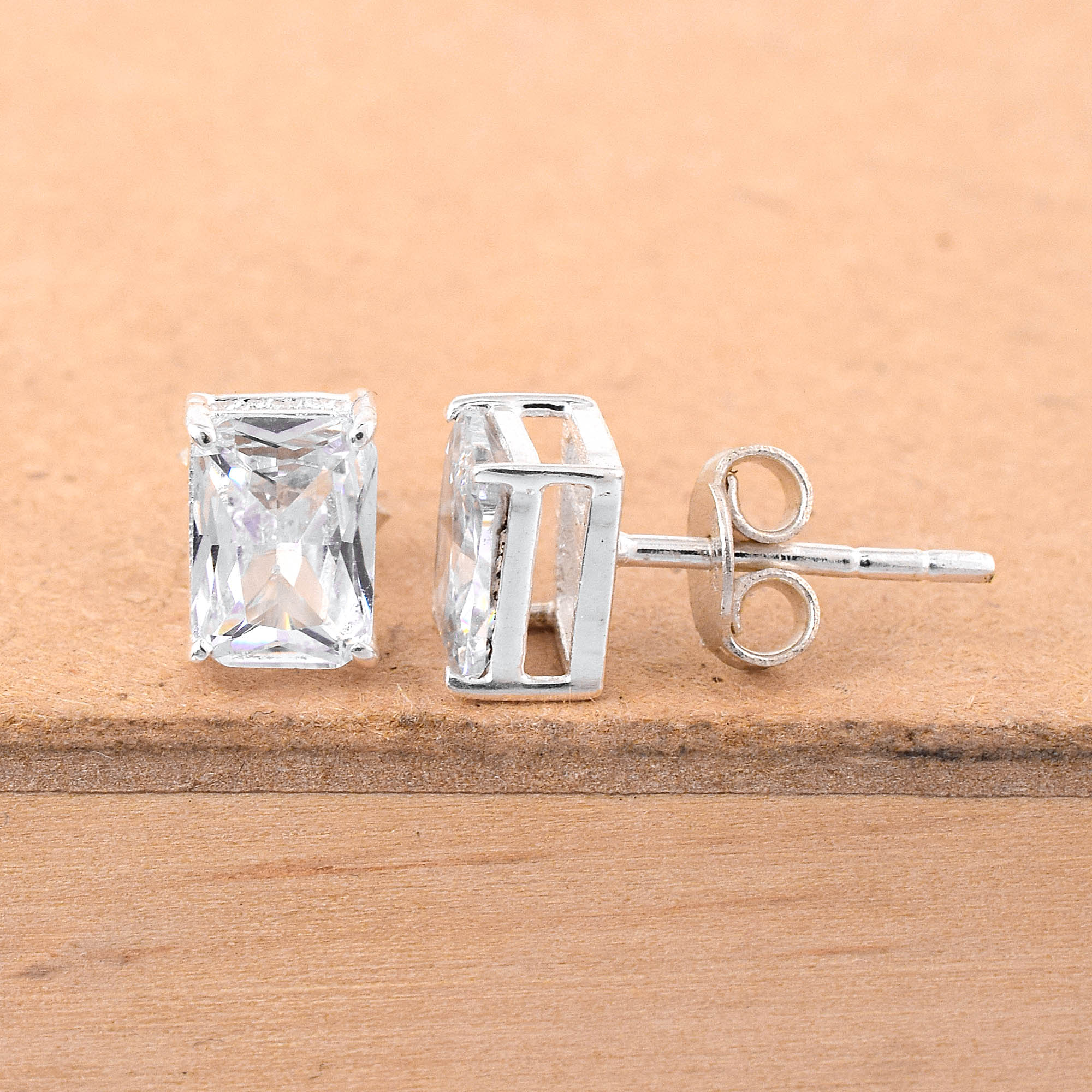 Rectangular White Cubic Zirconia Earrings