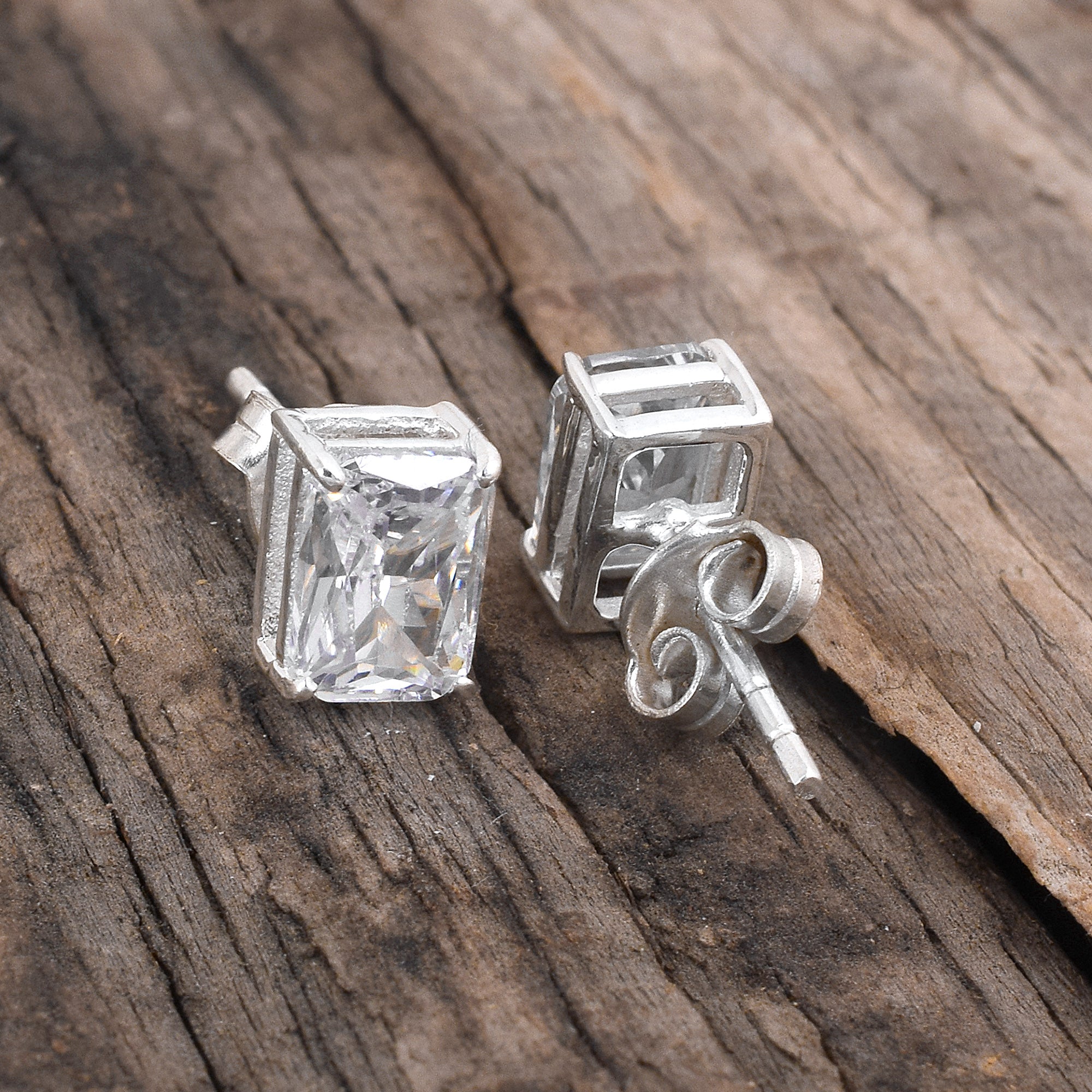 Rectangular White Cubic Zirconia Earrings