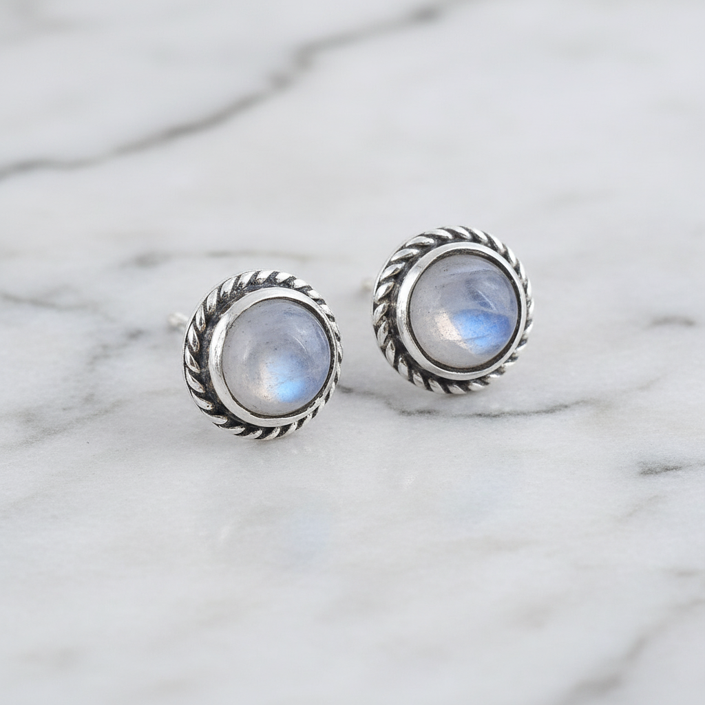 Moonstone Rope Stud Earrings