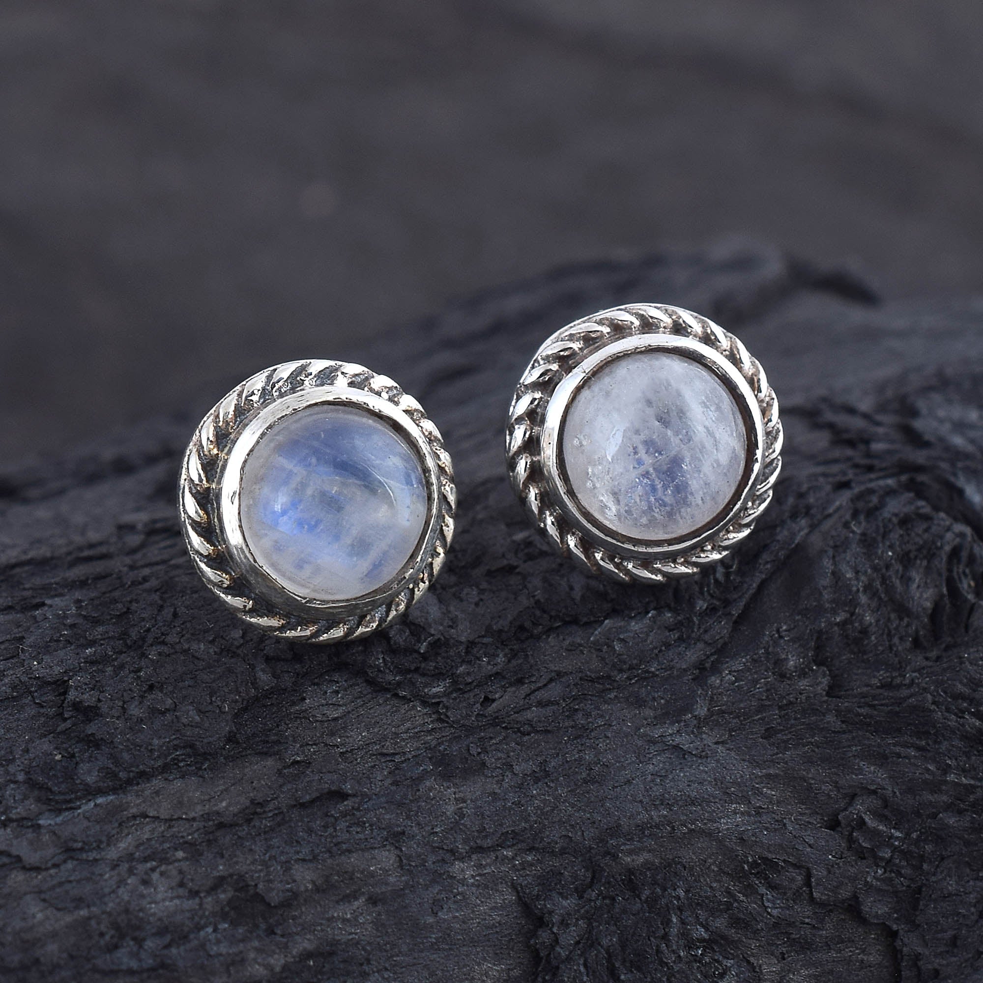 Moonstone Rope Stud Earrings