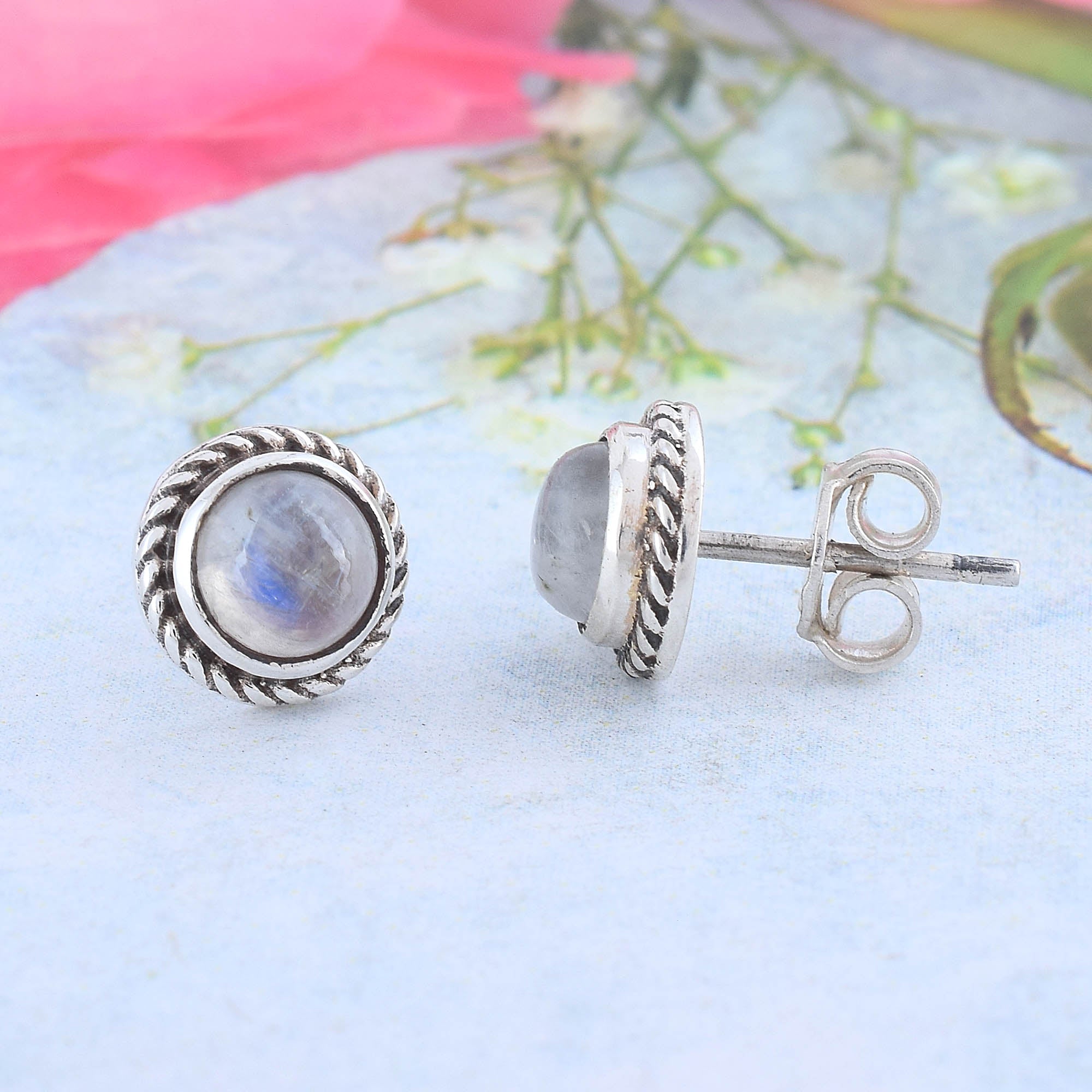 Moonstone Rope Stud Earrings