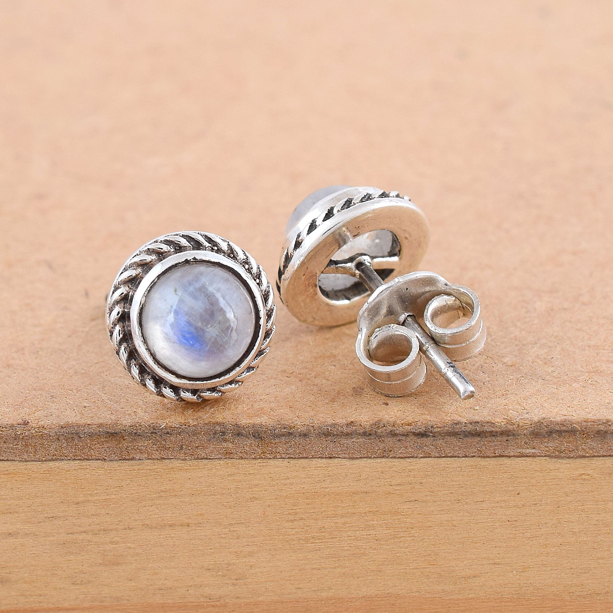 Moonstone Rope Stud Earrings
